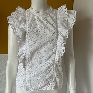 Veronica Beard Calisto Ruffle Eyelet Embroidered Sleeveless top White size 4